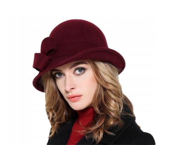 Wełniany kapelusz damski kokarda retro kilka kolorów 