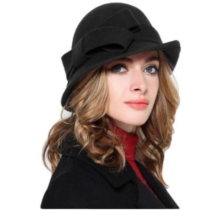 Wełniany kapelusz damski kokarda retro kilka kolorów 