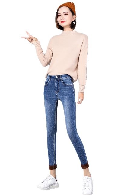 Ocieplane spodnie damskie jeansy wysoki stan 25 - 32